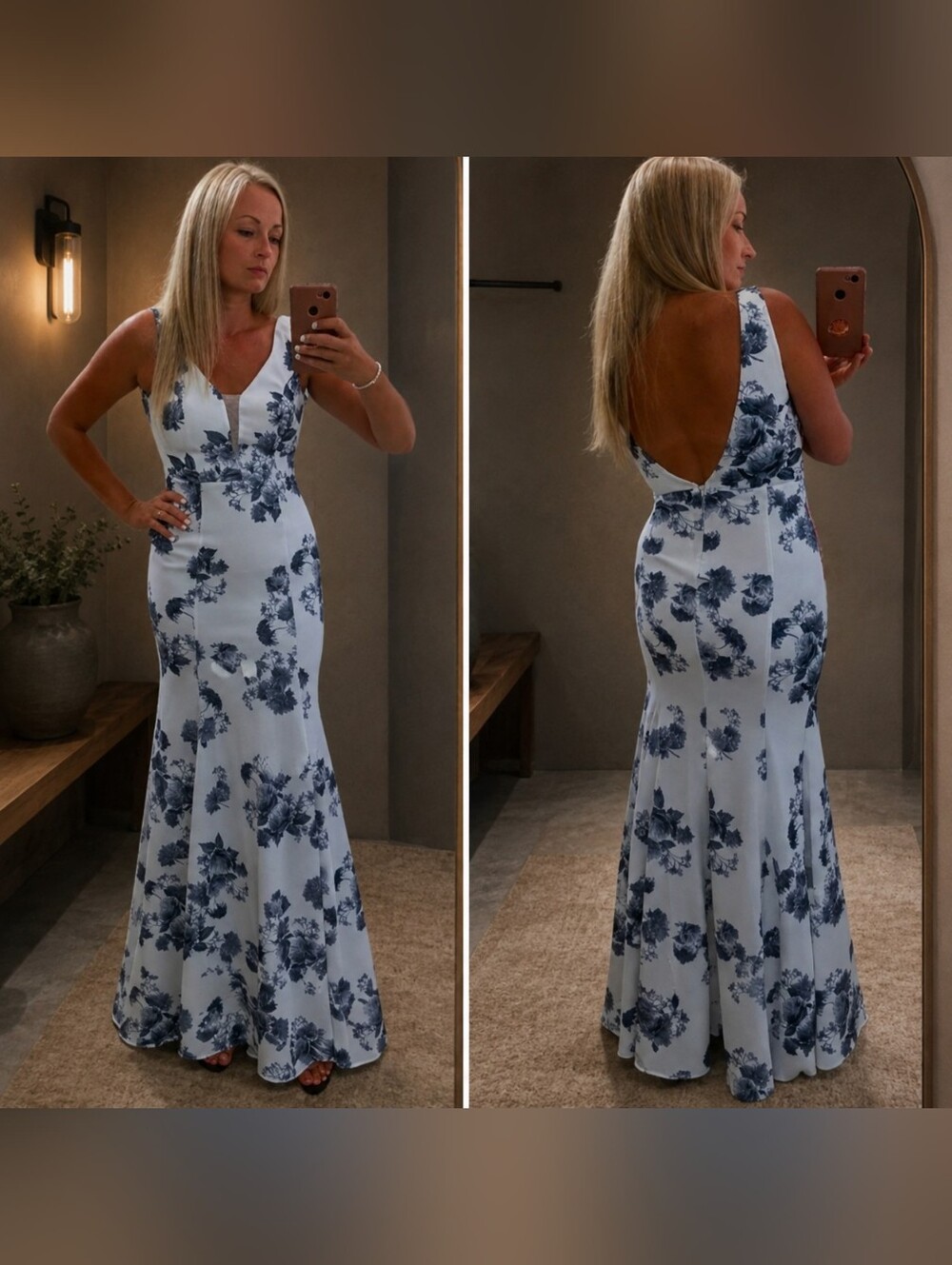 Black & White Floral Mermaid Maxi Dress Formal Gown Size 9/10